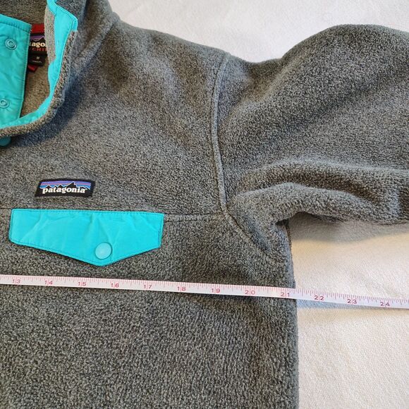 Patagonia Synchilla T Snap Size M Fleece Grey Turquoise Trim 2016 Women’s EUC - Picture 5 of 7